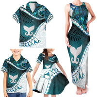 Aotearoa New Zealand Family Matching Tank Maxi Dress and Hawaiian Shirt Maori Wera Paua Shell Teal Glitter LT05 - Polynesian Pride