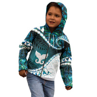 Aotearoa New Zealand Kid Hoodie Maori Wera Paua Shell Teal Glitter LT05 - Polynesian Pride