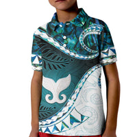 Aotearoa New Zealand Kid Polo Shirt Maori Wera Paua Shell Teal Glitter LT05 Kid Teal - Polynesian Pride