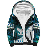 Aotearoa New Zealand Sherpa Hoodie Maori Wera Paua Shell Teal Glitter LT05 Unisex Teal - Polynesian Pride