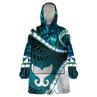 Aotearoa New Zealand Wearable Blanket Hoodie Maori Wera Paua Shell Teal Glitter LT05 One Size Teal - Polynesian Pride