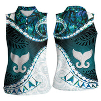 Aotearoa New Zealand Women Sleeveless Polo Shirt Maori Wera Paua Shell Teal Glitter LT05 - Polynesian Pride