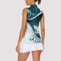 Aotearoa New Zealand Women Sleeveless Polo Shirt Maori Wera Paua Shell Teal Glitter LT05 - Polynesian Pride