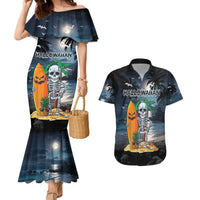 Personalised Hawaii Halloween Couples Matching Mermaid Dress and Hawaiian Shirt Hallowaiian Skeleton Surf LT05 Black - Polynesian Pride