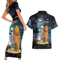 Personalised Hawaii Halloween Couples Matching Short Sleeve Bodycon Dress and Hawaiian Shirt Hallowaiian Skeleton Surf LT05 - Polynesian Pride