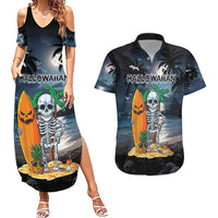 Personalised Hawaii Halloween Couples Matching Summer Maxi Dress and Hawaiian Shirt Hallowaiian Skeleton Surf