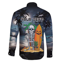 Personalised Hawaii Halloween Family Matching Off The Shoulder Long Sleeve Dress and Hawaiian Shirt Hallowaiian Skeleton Surf LT05 - Polynesian Pride