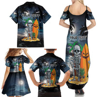 Personalised Hawaii Halloween Family Matching Summer Maxi Dress and Hawaiian Shirt Hallowaiian Skeleton Surf LT05 - Polynesian Pride