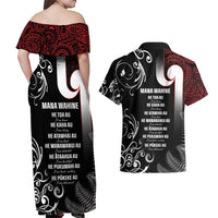 New Zealand Aotearoa Mana Wahine Couples Matching Off Shoulder Maxi Dress and Hawaiian Shirt LT05 - Polynesian Pride