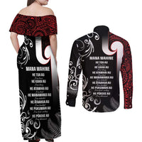 New Zealand Aotearoa Mana Wahine Couples Matching Off Shoulder Maxi Dress and Long Sleeve Button Shirt LT05 - Polynesian Pride