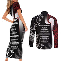 New Zealand Aotearoa Mana Wahine Couples Matching Short Sleeve Bodycon Dress and Long Sleeve Button Shirt LT05 - Polynesian Pride