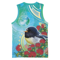 New Zealand Tomtit Basketball Jersey Maori Koru With Pohutukawa Galaxy Style LT05 - Polynesian Pride