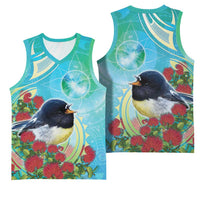 New Zealand Tomtit Basketball Jersey Maori Koru With Pohutukawa Galaxy Style LT05 - Polynesian Pride