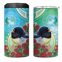 New Zealand Tomtit 4 in 1 Can Cooler Tumbler Maori Koru With Pohutukawa Galaxy Style LT05 One Size: 16 oz Aqua - Polynesian Pride