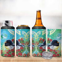 New Zealand Tomtit 4 in 1 Can Cooler Tumbler Maori Koru With Pohutukawa Galaxy Style LT05 - Polynesian Pride