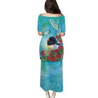 New Zealand Tomtit Family Matching Puletasi and Hawaiian Shirt Maori Koru With Pohutukawa Galaxy Style LT05 - Polynesian Pride