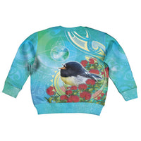 New Zealand Tomtit Kid Ugly Christmas Sweater Maori Koru With Pohutukawa Galaxy Style LT05 - Polynesian Pride