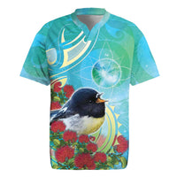 New Zealand Tomtit Rugby Jersey Maori Koru With Pohutukawa Galaxy Style - Polynesian Pride