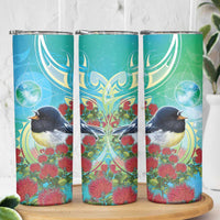 New Zealand Tomtit Skinny Tumbler Maori Koru With Pohutukawa Galaxy Style LT05 - Polynesian Pride