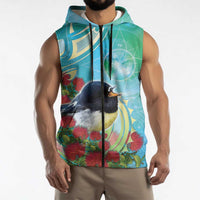 New Zealand Tomtit Sleeveless Zip Hoodie Maori Koru With Pohutukawa Galaxy Style LT05 - Polynesian Pride