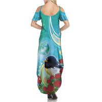 New Zealand Tomtit Summer Maxi Dress Maori Koru With Pohutukawa Galaxy Style LT05 - Polynesian Pride