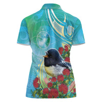 New Zealand Tomtit Women Polo Shirt Maori Koru With Pohutukawa Galaxy Style LT05 - Polynesian Pride