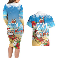 Guam Christmas Couples Matching Long Sleeve Bodycon Dress and Hawaiian Shirt Felis Pasgua Chilling Santa LT05 - Polynesian Pride