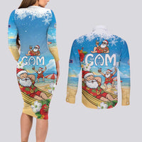 Guam Christmas Couples Matching Long Sleeve Bodycon Dress and Long Sleeve Button Shirt Felis Pasgua Chilling Santa LT05 - Polynesian Pride