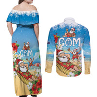 Guam Christmas Couples Matching Off Shoulder Maxi Dress and Long Sleeve Button Shirt Felis Pasgua Chilling Santa LT05 - Polynesian Pride