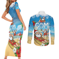Guam Christmas Couples Matching Short Sleeve Bodycon Dress and Long Sleeve Button Shirt Felis Pasgua Chilling Santa LT05 - Polynesian Pride