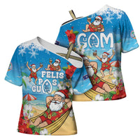 Guam Christmas Cross Shoulder Shirt Felis Pasgua Chilling Santa - Polynesian Pride
