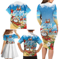 Guam Christmas Family Matching Long Sleeve Bodycon Dress and Hawaiian Shirt Felis Pasgua Chilling Santa LT05 - Polynesian Pride