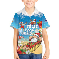 Guam Christmas Family Matching Off Shoulder Short Dress and Hawaiian Shirt Felis Pasgua Chilling Santa LT05 Son's Shirt Blue - Polynesian Pride