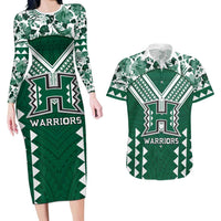 Custom Hawaii Football Couples Matching Long Sleeve Bodycon Dress and Hawaiian Shirt Rainbow Warriors Tropical Vibes LT05 Green - Polynesian Pride