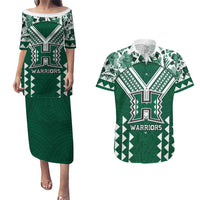 Custom Hawaii Football Couples Matching Puletasi and Hawaiian Shirt Rainbow Warriors Tropical Vibes LT05 Green - Polynesian Pride