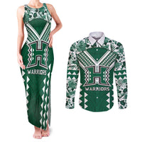 Custom Hawaii Football Couples Matching Tank Maxi Dress and Long Sleeve Button Shirt Rainbow Warriors Tropical Vibes LT05 Green - Polynesian Pride