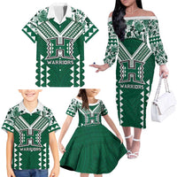 Custom Hawaii Football Family Matching Off The Shoulder Long Sleeve Dress and Hawaiian Shirt Rainbow Warriors Tropical Vibes LT05 - Polynesian Pride