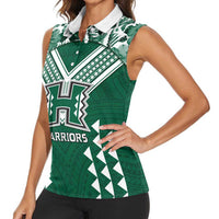 Custom Hawaii Football Women Sleeveless Polo Shirt Rainbow Warriors Tropical Vibes LT05 - Polynesian Pride