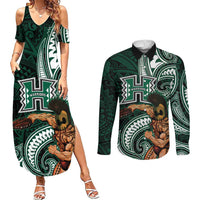 Hawaii Ikaika Warrior Football Couples Matching Summer Maxi Dress and Long Sleeve Button Shirt Polynesian Tribal Tattoo LT05 Black - Polynesian Pride