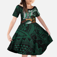 Hawaii Ikaika Warrior Football Family Matching Off Shoulder Short Dress and Hawaiian Shirt Polynesian Tribal Tattoo LT05 Daughter's Dress Black - Polynesian Pride
