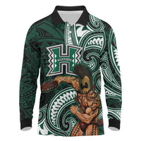 Hawaii Ikaika Warrior Football Long Sleeve Polo Shirt Polynesian Tribal Tattoo LT05 Black - Polynesian Pride