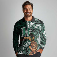 Hawaii Ikaika Warrior Football Long Sleeve Polo Shirt Polynesian Tribal Tattoo LT05 - Polynesian Pride