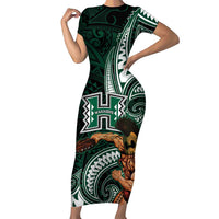 Hawaii Ikaika Warrior Football Short Sleeve Bodycon Dress Polynesian Tribal Tattoo LT05 Long Dress Black - Polynesian Pride