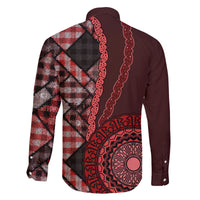 New Zealand Aotearoa Family Matching Off Shoulder Maxi Dress and Hawaiian Shirt Maori Harakeke Weaving Pattern Red LT05 - Polynesian Pride