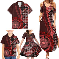 New Zealand Aotearoa Family Matching Summer Maxi Dress and Hawaiian Shirt Maori Harakeke Weaving Pattern Red LT05 - Polynesian Pride