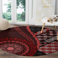 New Zealand Aotearoa Round Carpet Maori Harakeke Weaving Pattern Red LT05 - Polynesian Pride