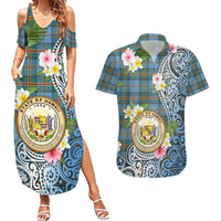 Personalised Hawaii State Couples Matching Summer Maxi Dress and Hawaiian Shirt Tropical Flowers With Tartan Pattern LT05 Blue - Polynesian Pride
