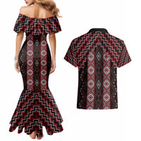 New Zealand Aotearoa Couples Matching Mermaid Dress and Hawaiian Shirt Red Poutama With Taniko Pattern LT05 - Polynesian Pride