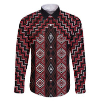 New Zealand Aotearoa Family Matching Puletasi and Hawaiian Shirt Red Poutama With Taniko Pattern LT05 Dad's Shirt - Long Sleeve Red - Polynesian Pride
