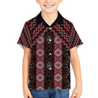 New Zealand Aotearoa Family Matching Puletasi and Hawaiian Shirt Red Poutama With Taniko Pattern LT05 Son's Shirt Red - Polynesian Pride